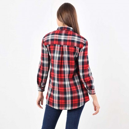 Nicole Women Stand Collar Long Sleeve Checkered Shirt 3 multi color